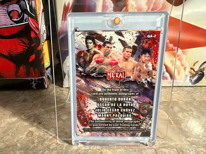 De La Hoya Pacquiao Chavez Duran 2026 Leaf Metal Halloween Quad Auto Red 1/1