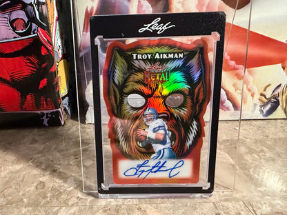 Troy Aikman 2026 Leaf Metal Halloween Werewolf Die-Cut Auto Orange /3