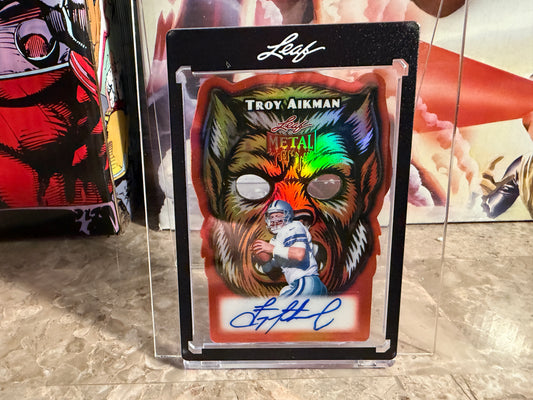 Troy Aikman 2026 Leaf Metal Halloween Werewolf Die-Cut Auto Orange /3