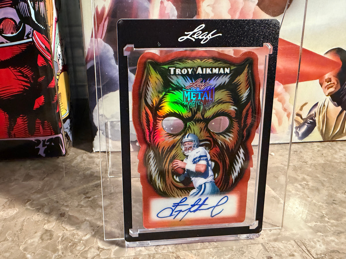 Troy Aikman 2026 Leaf Metal Halloween Werewolf Die-Cut Auto Orange /3