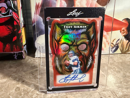 Troy Aikman 2026 Leaf Metal Halloween Werewolf Die-Cut Auto Orange /3