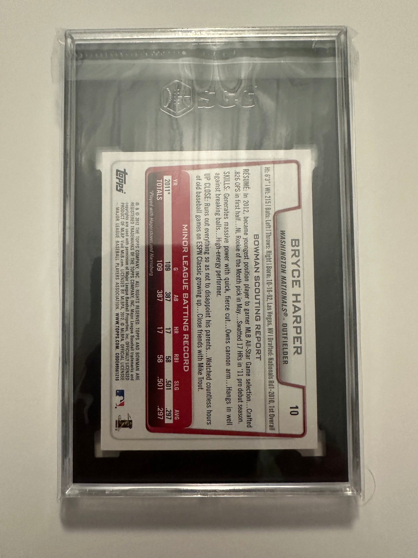 Bryce Harper #10 SGC/PSA Graded Mint 9.5 (2012 Bowman)