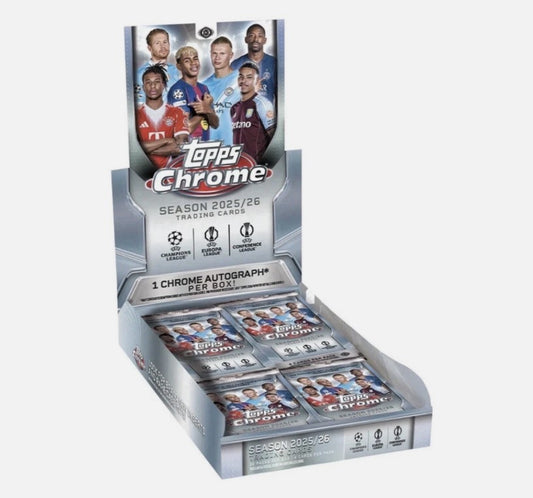 2025-26 Topps Chrome UEFA Club Competitions Hobby Box – 1 Auto + Refractors