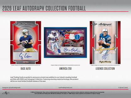 2026 Leaf Autograph Collection Football Jumbo Hobby 8-Box Case