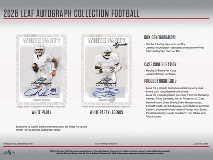 2026 Leaf Autograph Collection Football Jumbo Hobby 8-Box Case