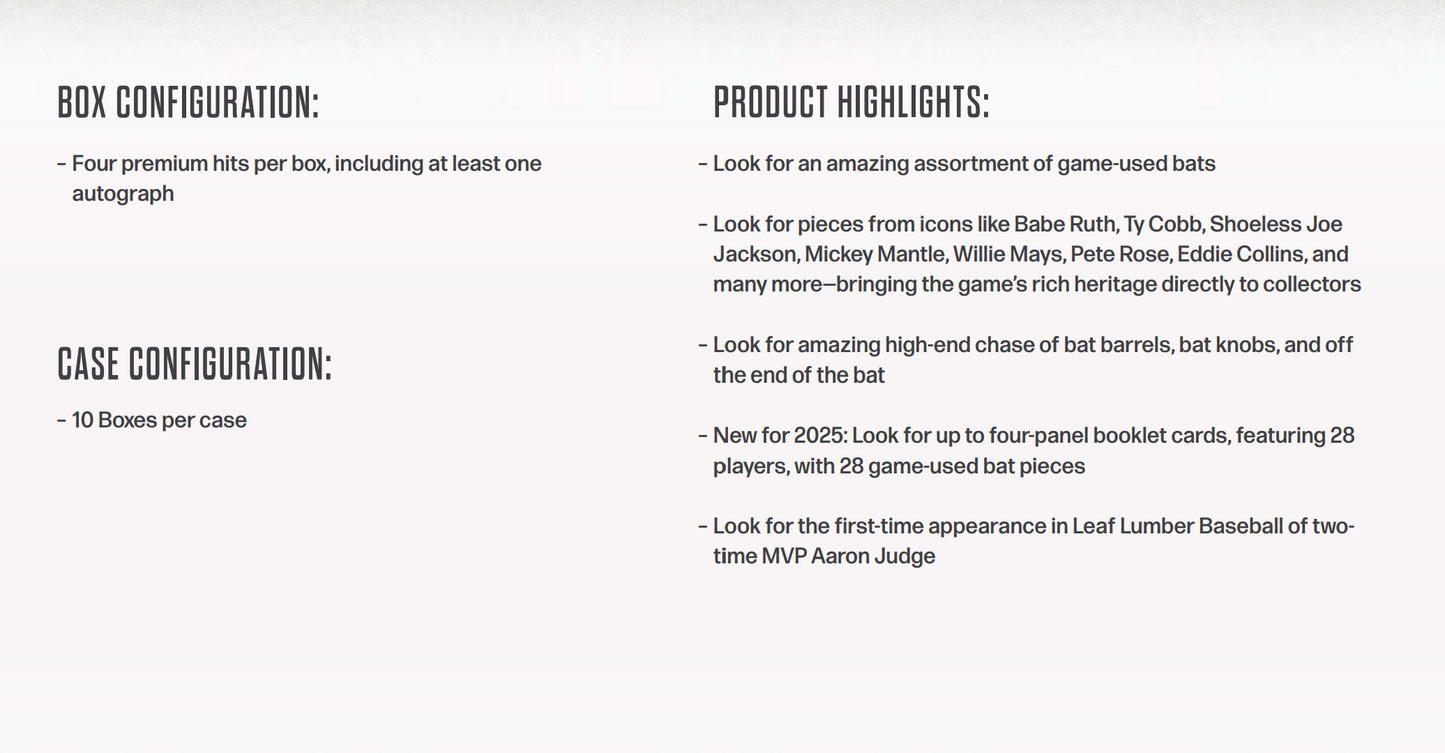 2025 Leaf Lumber Baseball Hobby Box Presale (Ships 12/26/2025)