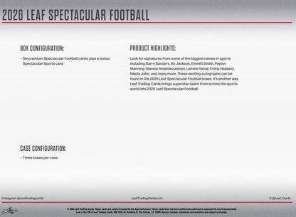 Leaf Spectacular Football Hobby 3-Box Case (2026)