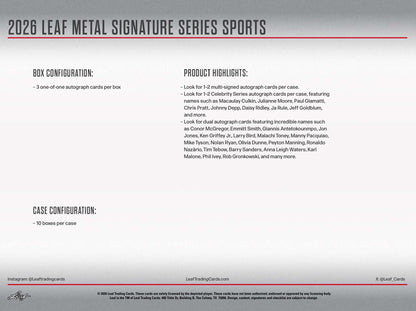 2026 Leaf Metal Signature Series Sports Hobby 10-Box Case
