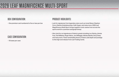 2026 Leaf Magnificence Multi-Sport 10-Box Case Presale (4/17/2026)