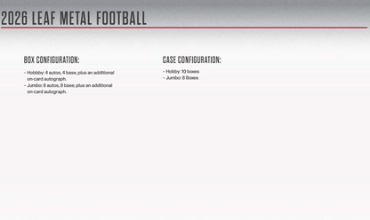 2026 Leaf Metal Football Jumbo Hobby Box Presale (Ships 3/13/2026)