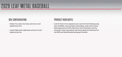 2026 Leaf Metal Baseball Hobby 10-Box Case Presale (Ships 4/24/2026)