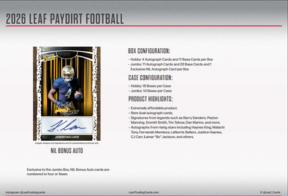 2026 Leaf Paydirt Football Jumbo Hobby Box