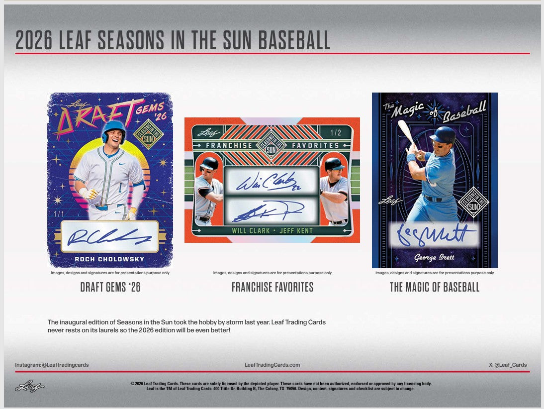 2026 Leaf Seasons In The Sun Baseball Hobby 10-Box Case