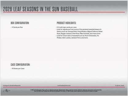 2026 Leaf Seasons In The Sun Baseball Hobby 10-Box Case