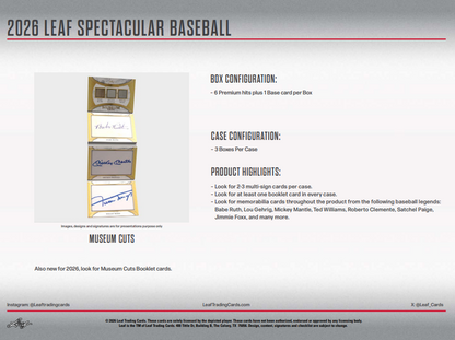 2026 Leaf Spectacular Baseball Hobby 3-Box Case