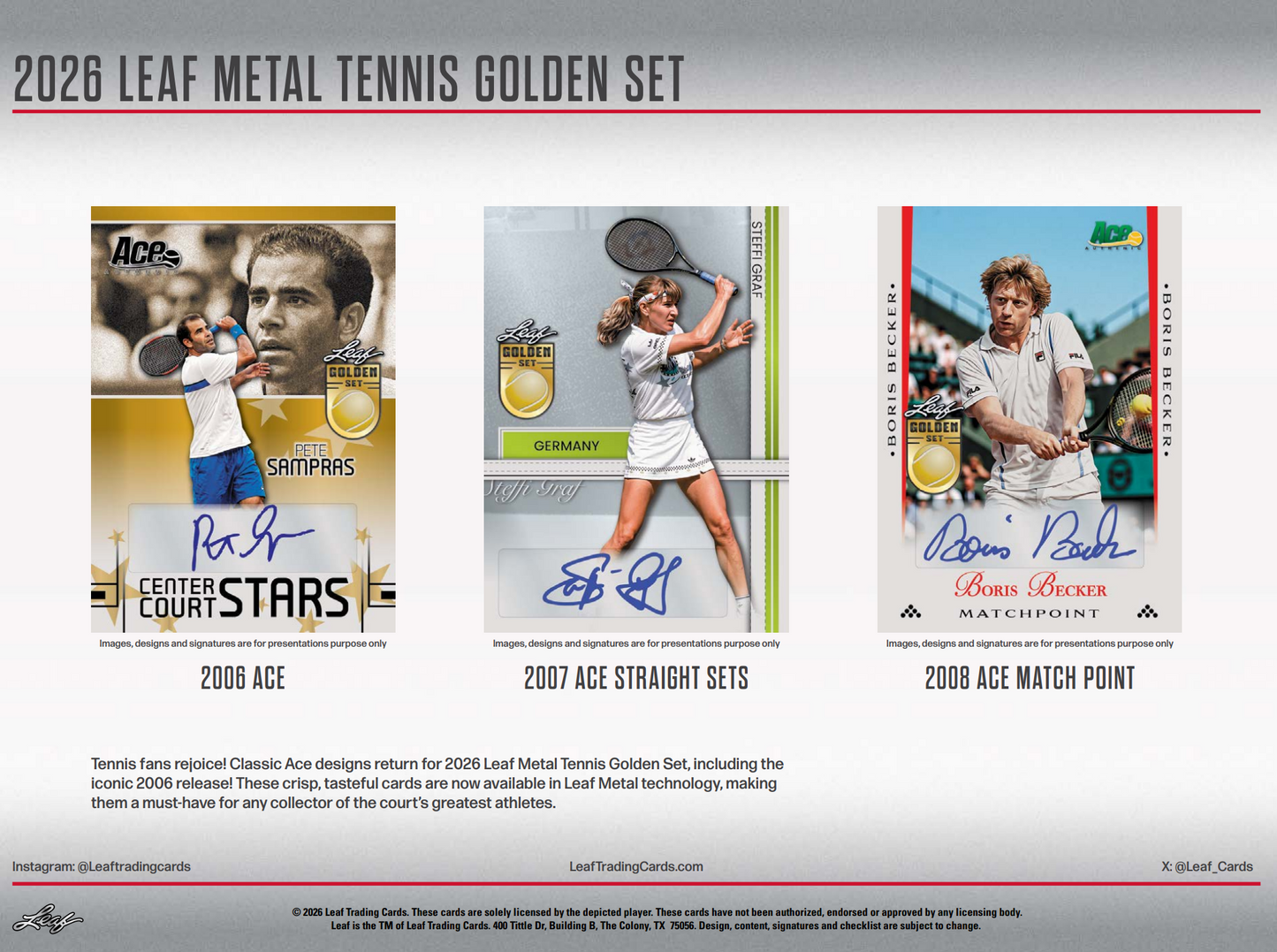 2026 Leaf Metal Tennis Golden Set 10-Box Case - 20 Encased Autographs