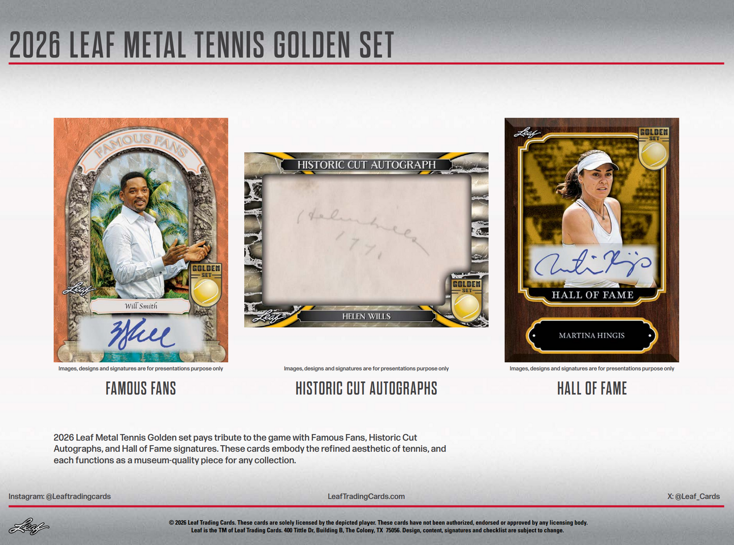 2026 Leaf Metal Tennis Golden Set 10-Box Case - 20 Encased Autographs