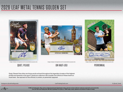 2026 Leaf Metal Tennis Golden Set 10-Box Case - 20 Encased Autographs
