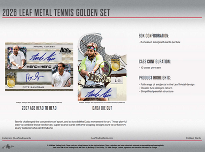 2026 Leaf Metal Tennis Golden Set 10-Box Case - 20 Encased Autographs