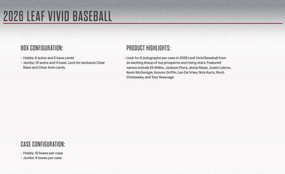 2026 Leaf Vivid Baseball Jumbo Hobby Box + Value Pack